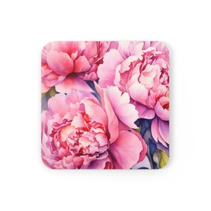 Pink Peonies Coaster | Cork Back | Peony Mugs | Coffee Mugs | Tea Cups | Floral | Table Coasters | Living Room Decor