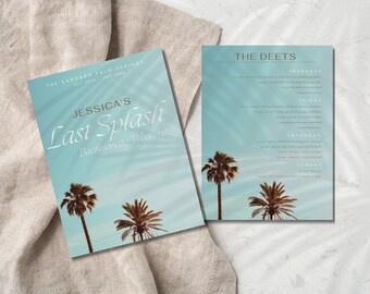 Last Splash Bachelorette Party Invite, Bachelorette weekend Itinerary, Editable Template, Pool Party Invitation, Desert, Minimal