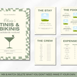 Page 6 is for information on the hotel or airbnb. Page 7 is restaurant details. Page 8 is a place to list everyone going and contact info. Page 9 allows you to provide expenses and details on costs for the bachelorette.