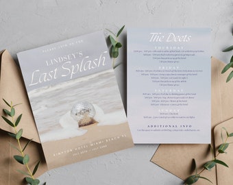 Last Splash Bachelorette Party Invite Template, Bachelorette Weekend Itinerary, Editable Template, Invitation, Disco, Beach