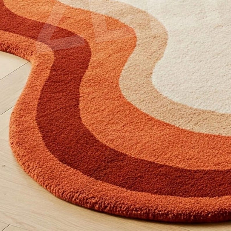 Melty Sunset Swirl Rug Hand-tufted Wool Rug, Terracotta Color Irregular ...