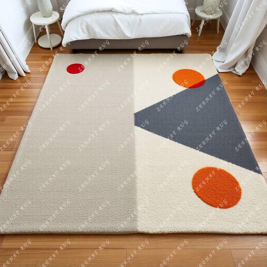 Abstract Shape Rug Hand Tufted Wool Rug in Gray and White Geometric ...