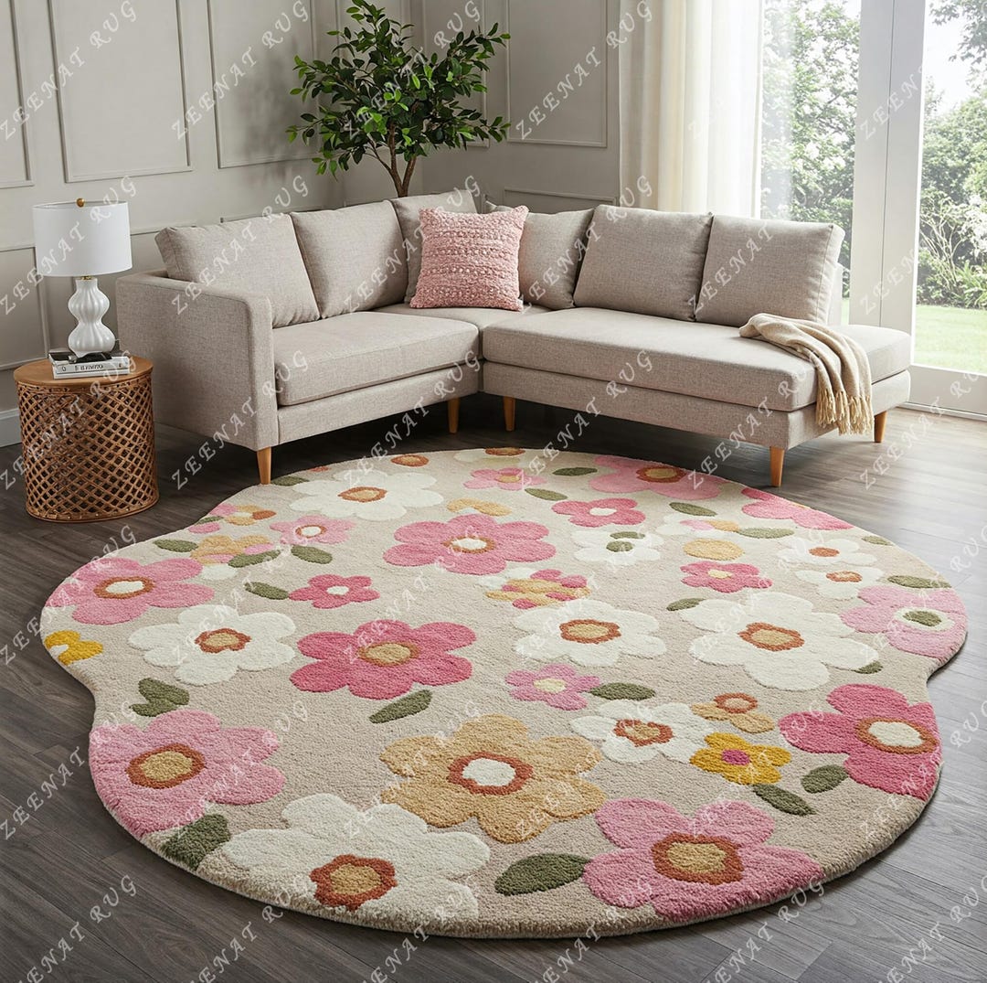 Blossom Bloom Hand Tufted Wool Rug in Soft Pastel Floral Design ...