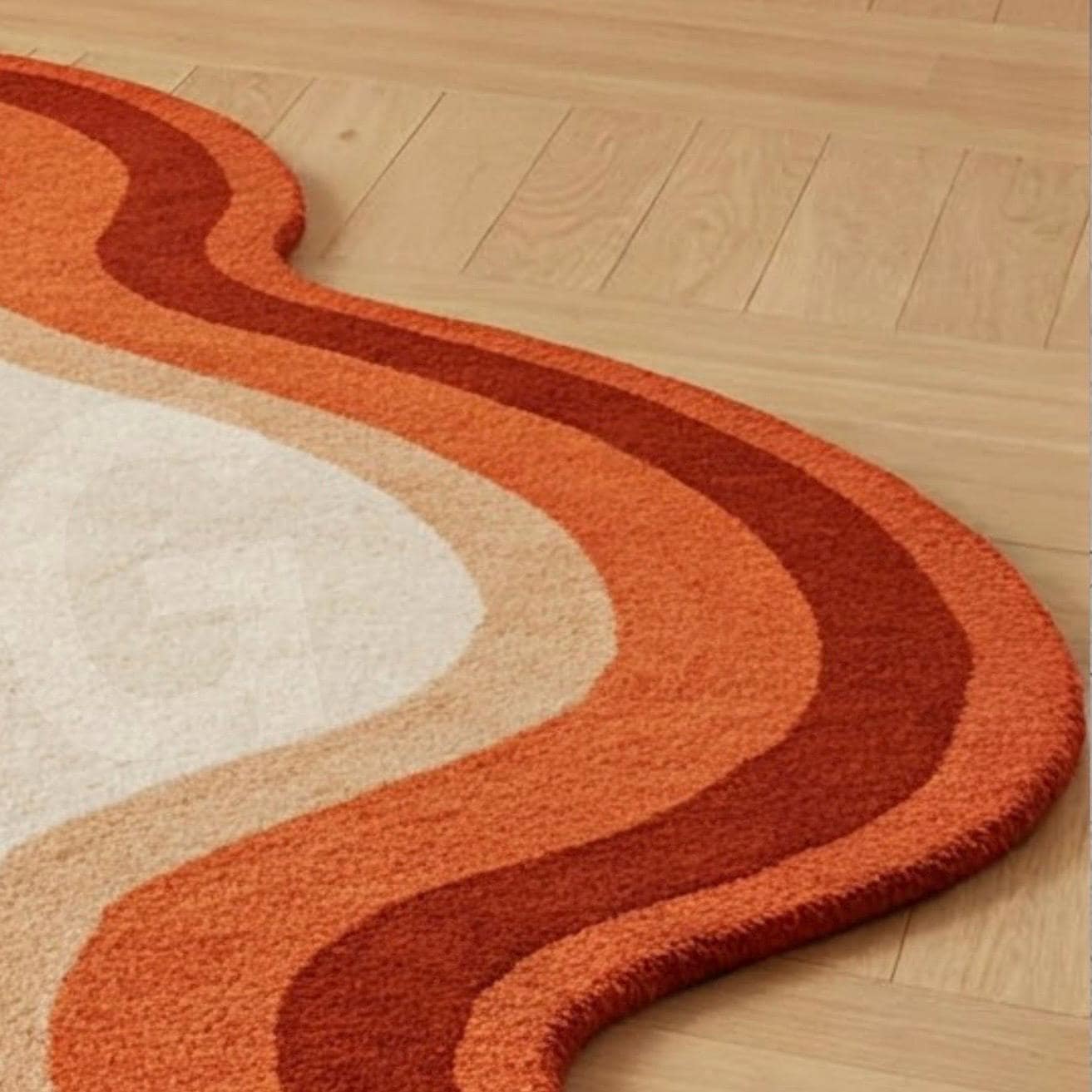 Melty Sunset Swirl Rug Hand-tufted Wool Rug, Terracotta Color Irregular ...