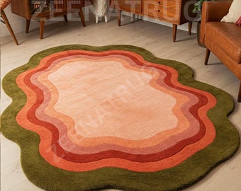 Hand-Tufted Wool Rug: Organic Flow, Irregular Shape, 8x10 Area Rug