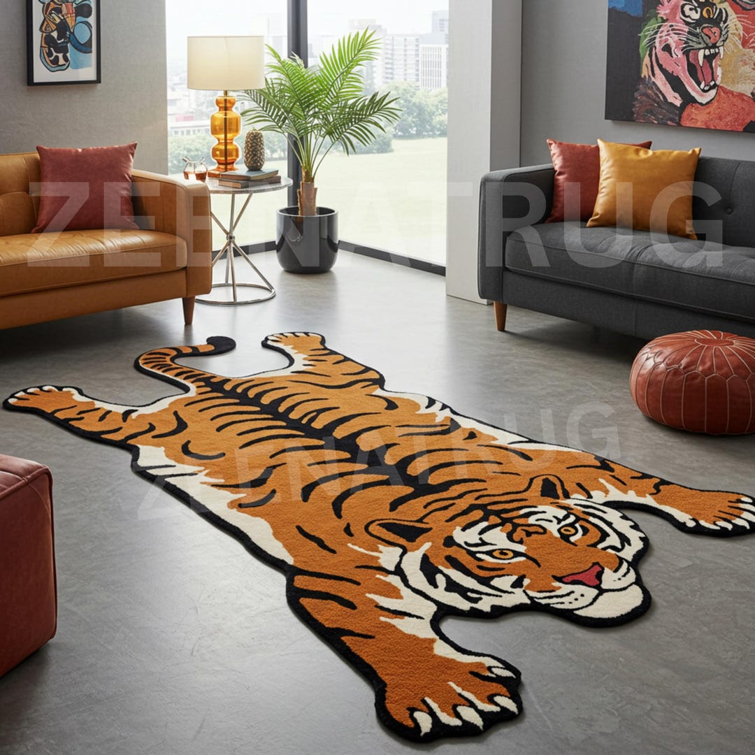 Hand-tufted Wool Tiger Shaped Rug, Safari Animal Print Area Carpet - Etsy