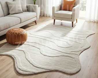 Hand-Tufted Wool Rug: Soft Cream Organic Shape 8x10 Area Rug – Funky Home Decor