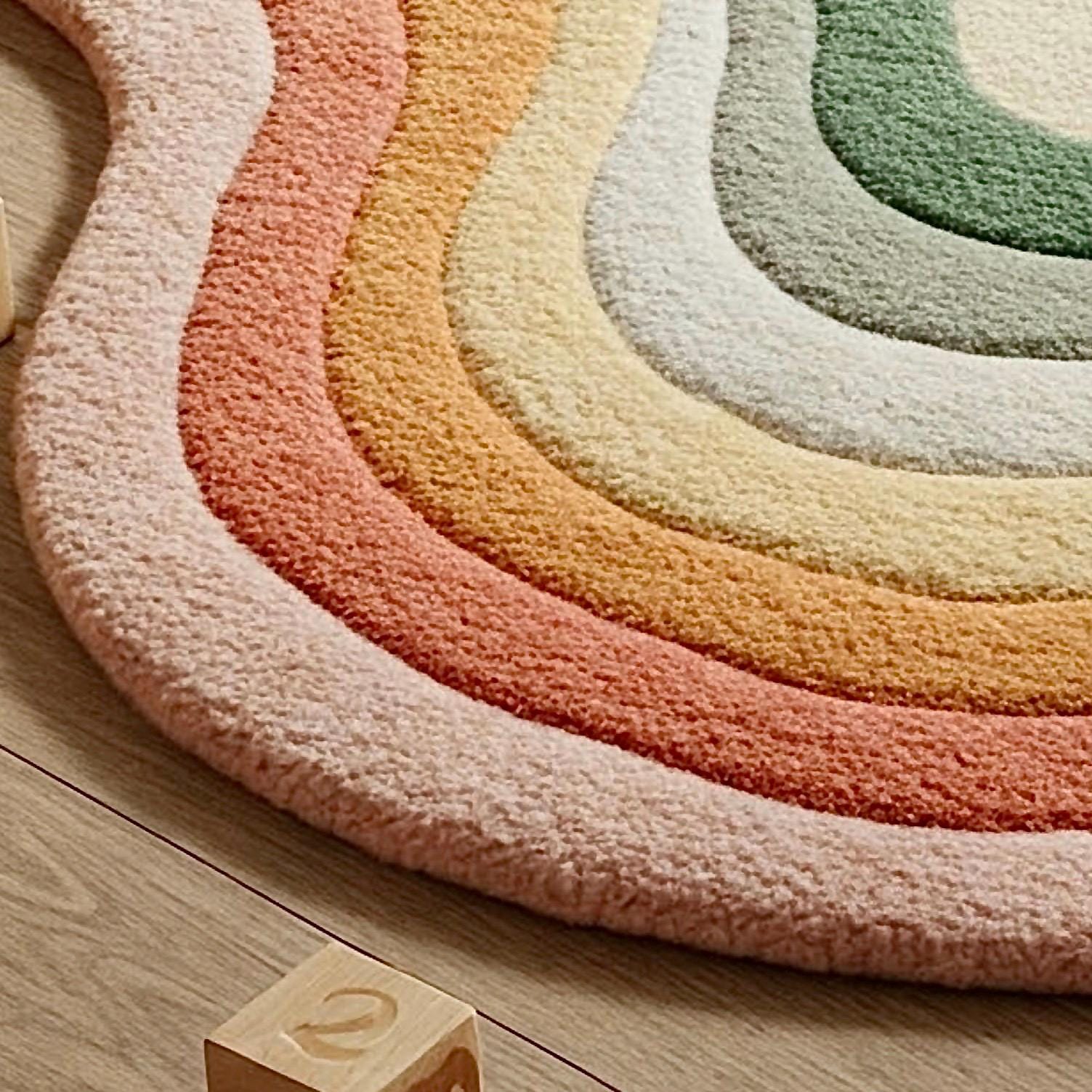 Rainbow Bloom Wool Rug Hand Tufted Pastel Dreamscape Irregular Shape ...