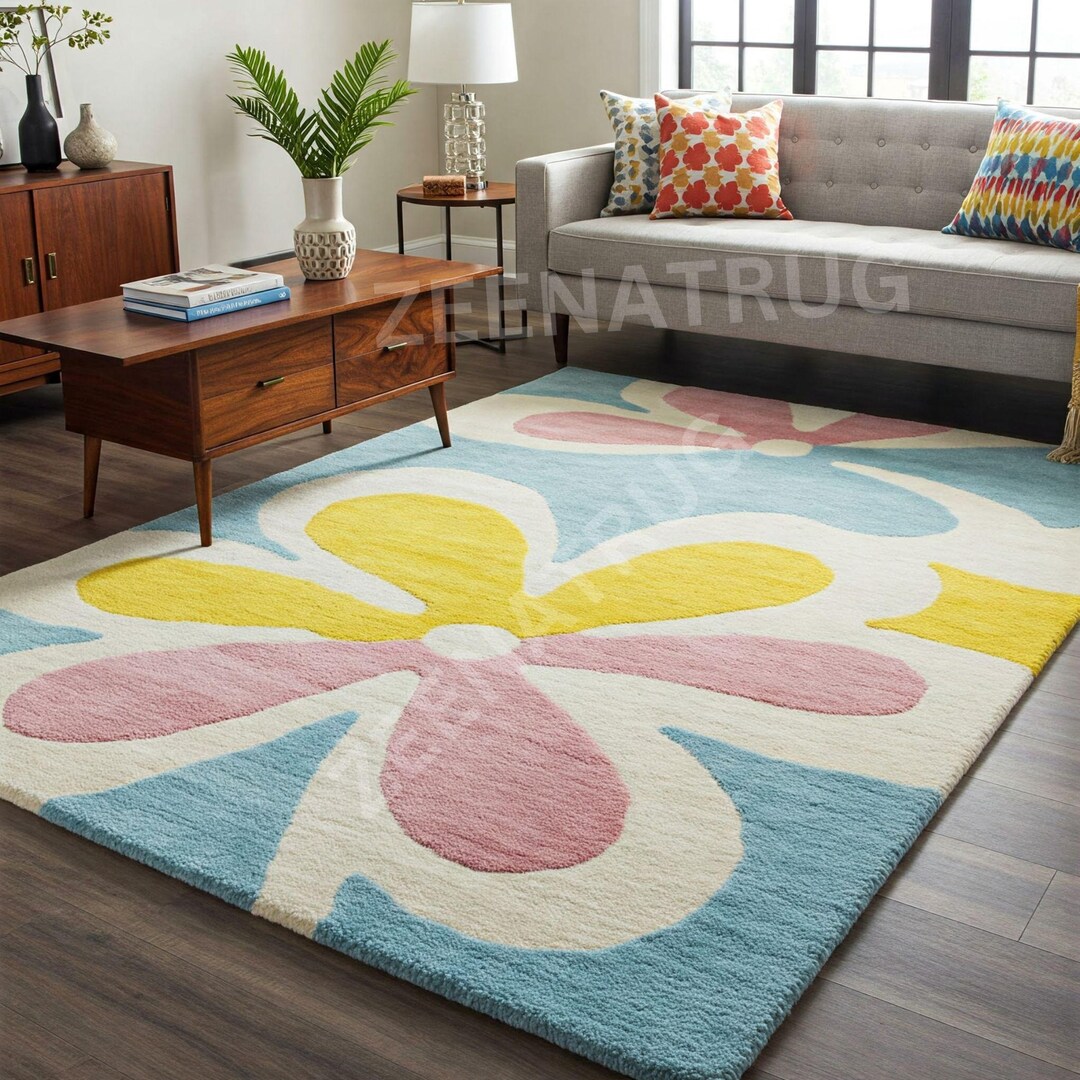Luxury Hand Tufted Wool Area Rug Colorful Flower Rug, Soft & Plush ...