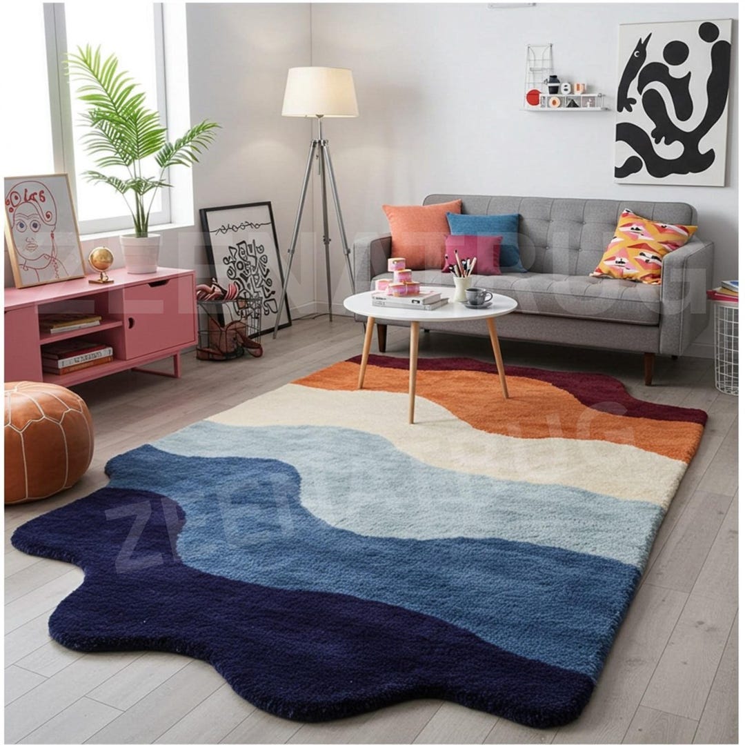 Modern Irregular Rug Abstract Mid Century Modern Irregular Rug for Living Room Minimalist ...