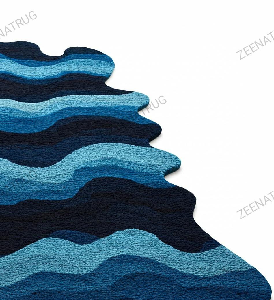 Rod Wave Rugs Ocean Waves 8x10 Hand Tufted Irregular Wool Wavy Runner Rug Nautical ...