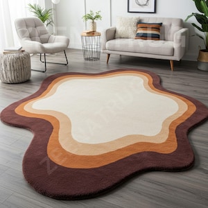 Hand-Tufted Irregular Area Rug - Modern Ombre Brown & Orange Wool rug  3x3 Handmade Organic Shape Custom Area Rug for Living room