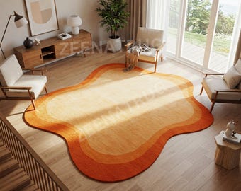 Amber Bloom&quot; Hand-Tufted Wool Rug: A Warm, Organic Centerpiece irregular shape 3x3 Handmade Custom Area Rug for Living Room Home Decor