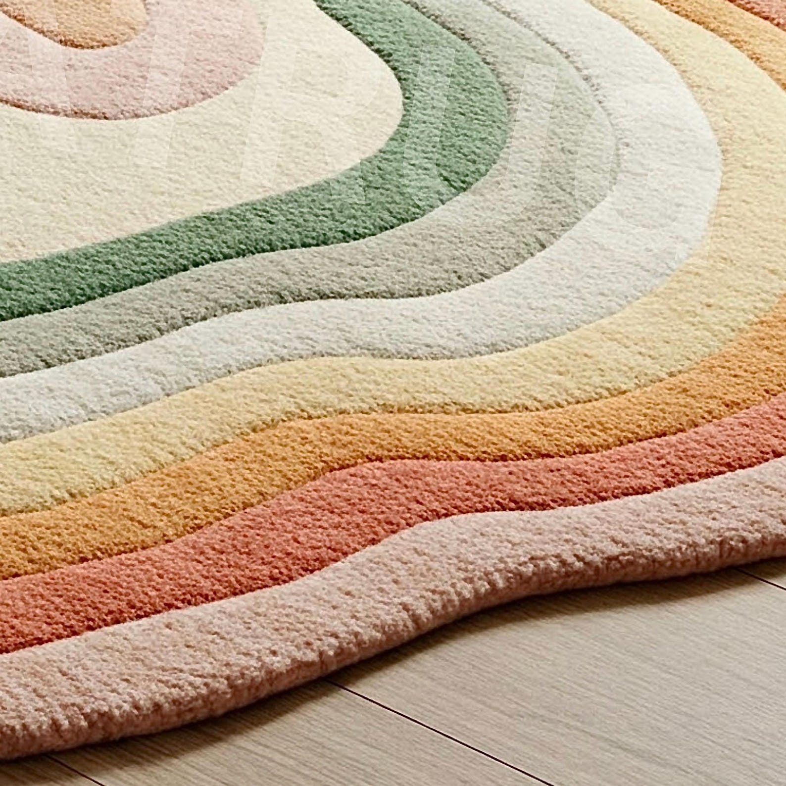 Rainbow Bloom Wool Rug Hand Tufted Pastel Dreamscape Irregular Shape ...
