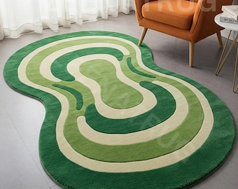 Hand Tufted Wool Rug, Abstract Organic Shape, Mid Century Modern Décor