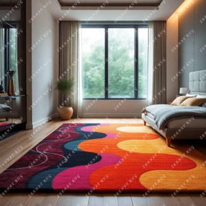 Wavy Wonder Hand Tufted Wool Rug Geomatic Shape Multi Color 8x10 Handmade Custome Area Rug for Home Decor Bedroom, Kids room, Living Room.