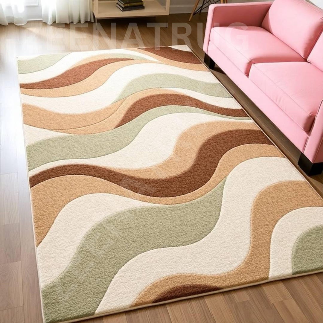 Hand-tufted Wool Area Rug Abstract Wavy Earth Tones, 8x10 Modern Living ...