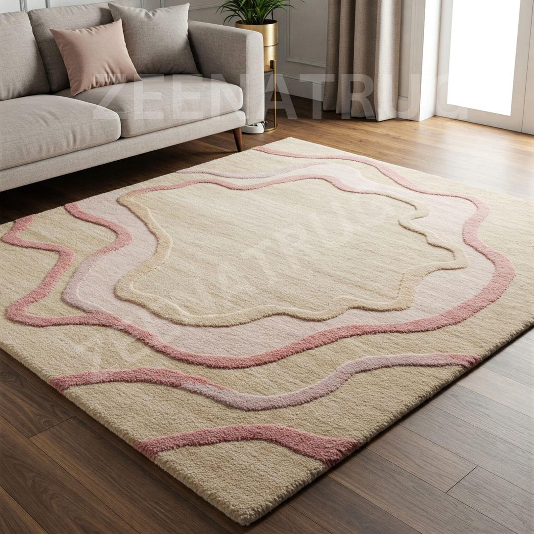 Desert Bloom Hand-tufted Wool Area Rug Modern Abstract Sand and Rose ...