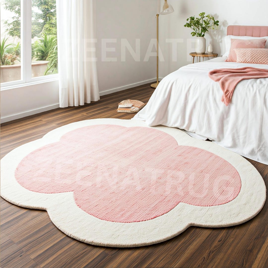 Dreamy Area Rug Hand-tufted Rug Dreamy Fluff Rose Cloud Shape Soft Pink White Rug 3x3 ...