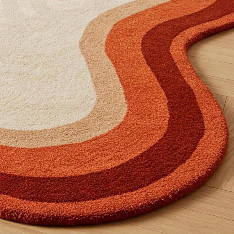 Melty Sunset Swirl Rug Hand-tufted Wool Rug, Terracotta Color Irregular ...