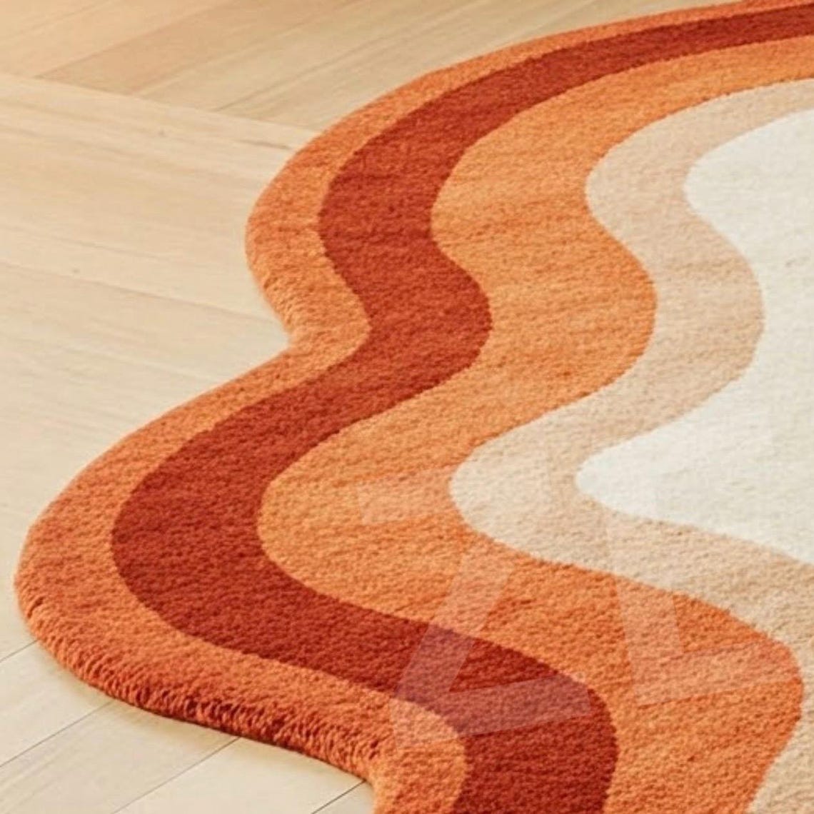 Melty Sunset Swirl Rug Hand-tufted Wool Rug, Terracotta Color Irregular ...