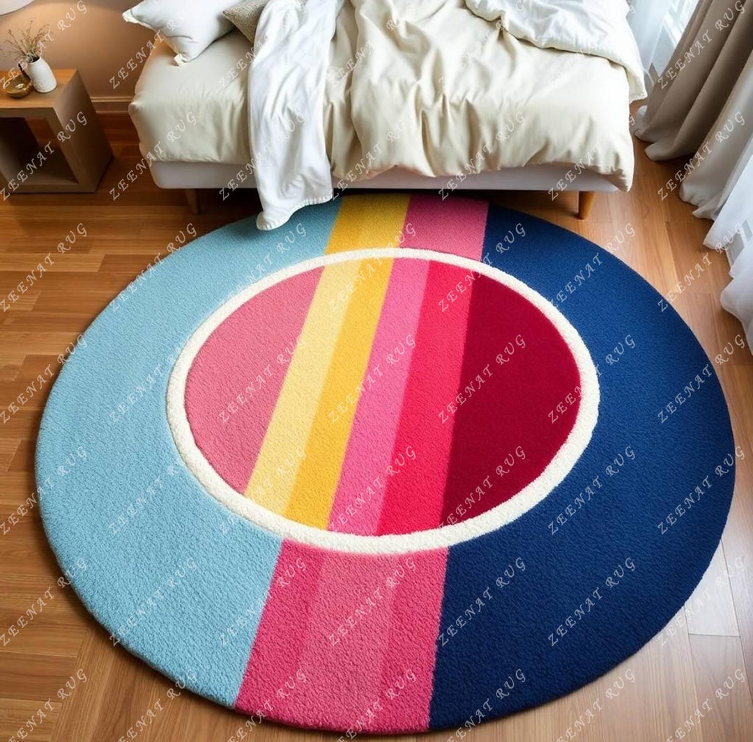 Retro Radiance Hand Tufted Wool Rug Multi Color Circle Shape 3x3 ...