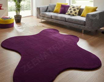 Abstract Hand-Tufted Wool Rug, Irregular Purple Mid-Century Carpet