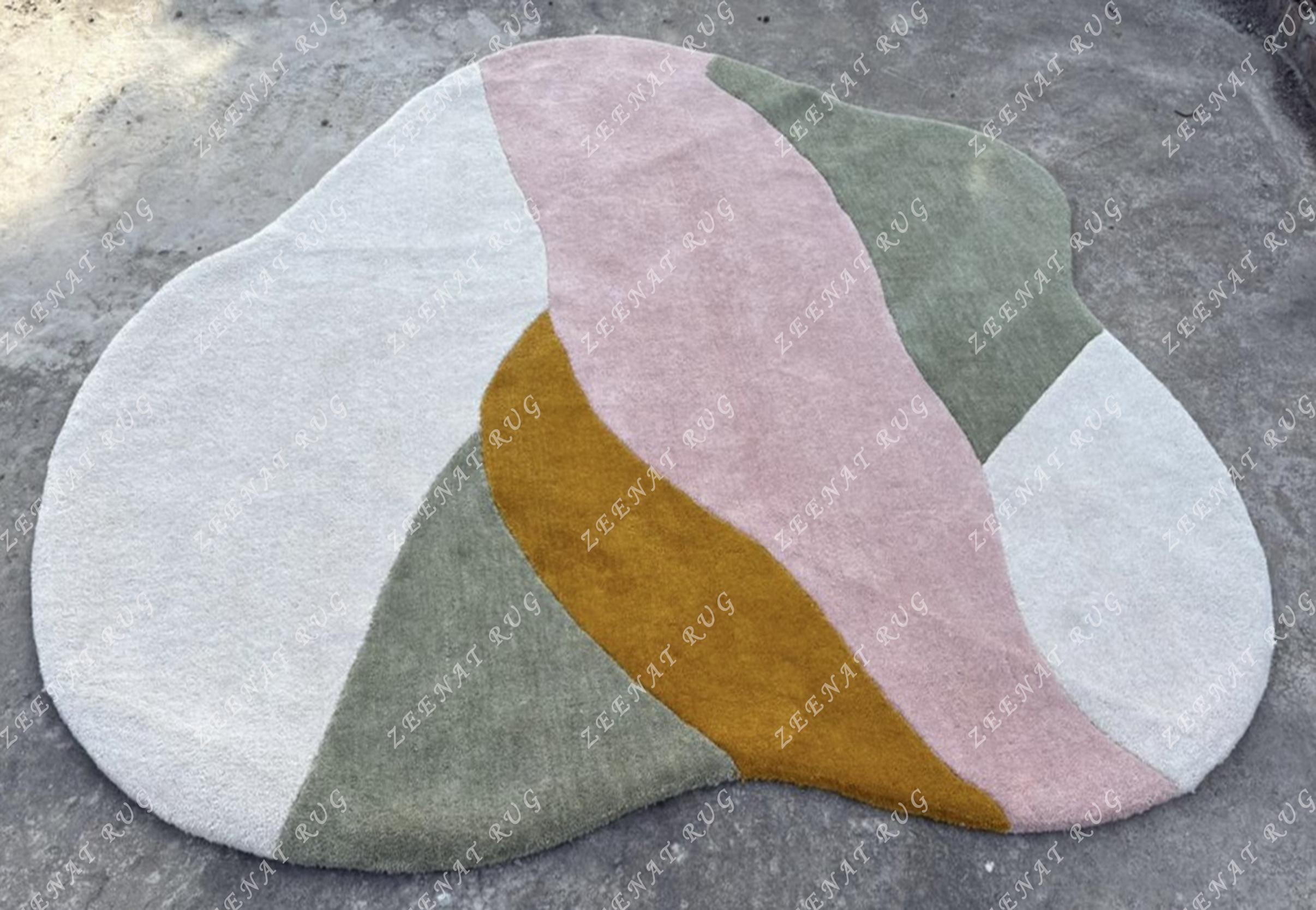 Hand Tufted Wool Rug: Organic Abstract Green Irregular Shape 3x3 Area ...