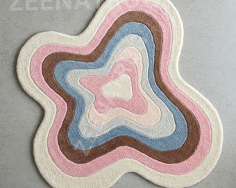 Alfombra de lana tejida a mano con capas etéreas, alfombra ondulada con textura 3D, alfombra moderna minimalista para sala de estar, decoración estética para dormitorio, alfombra de lana premium