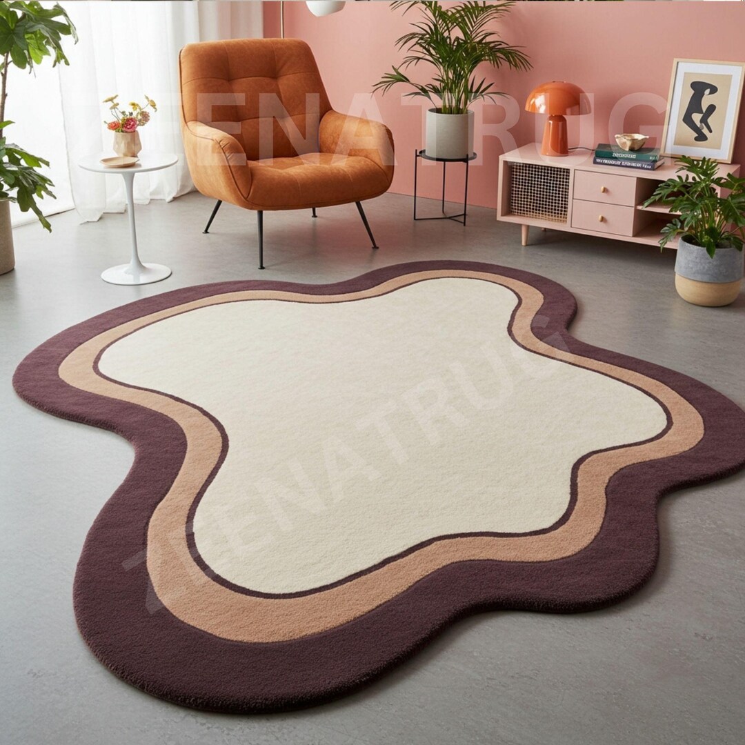 Mocha Aura Hand-tufted Wool Rug: Abstract Organic Shape, Earth Tone ...