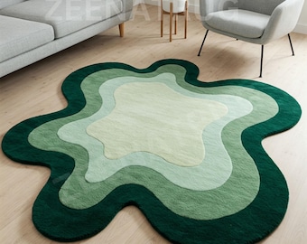 Verdant Bloom Lush Hand-Tufted Wool Rug Green Color 7x7  Handmade Custom Area Rug for Living Room.