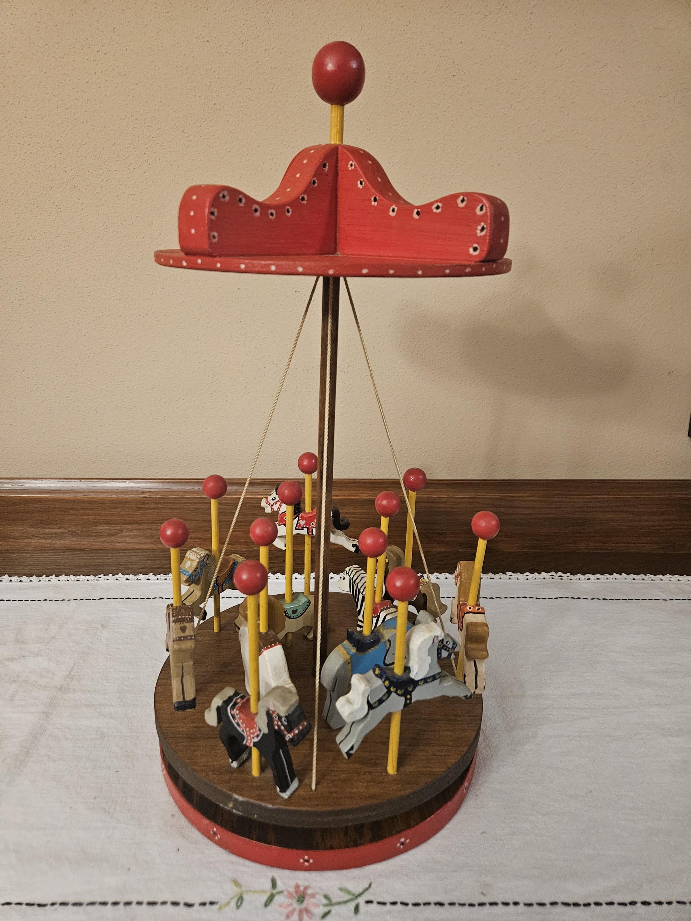 Vintage Large Handmade and Painted String Merry Go Round With