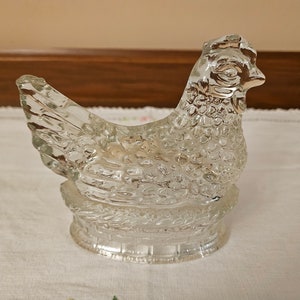 Vintage Glass Chicken on Nest - J.H. Millstein Co. - Hen on Nest