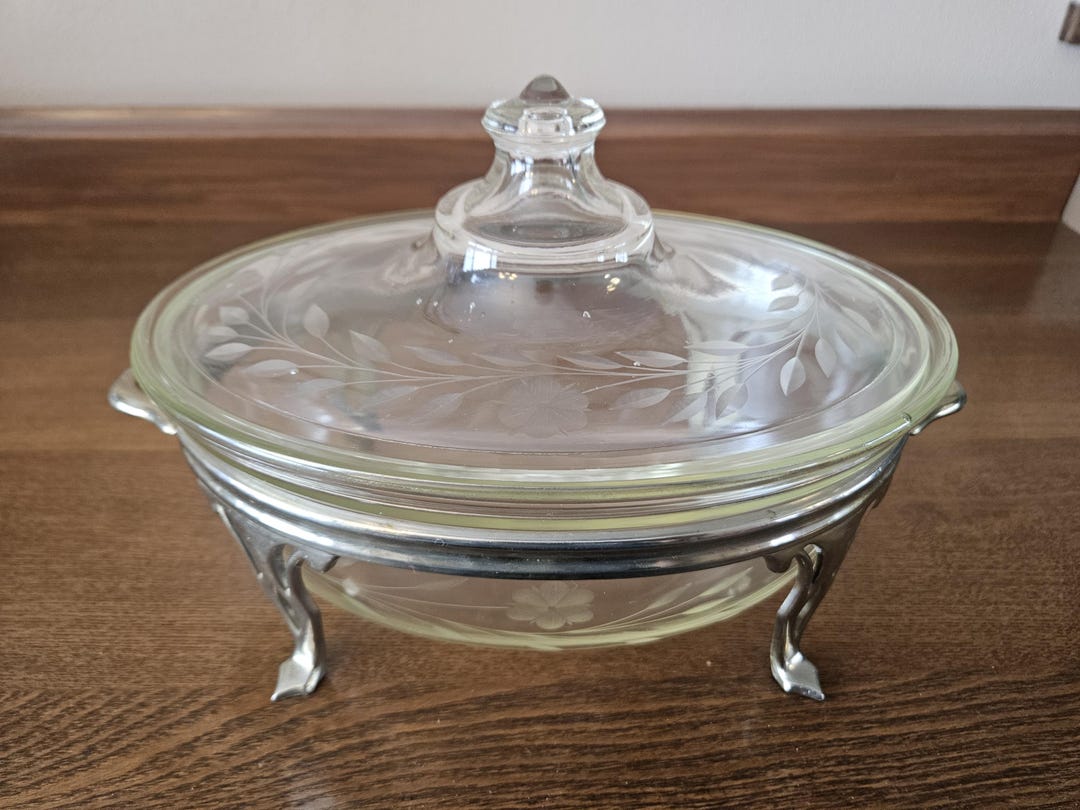 Vintage Pyrex Casserole Dish With Etched Floral Lid & Royal Rochester ...