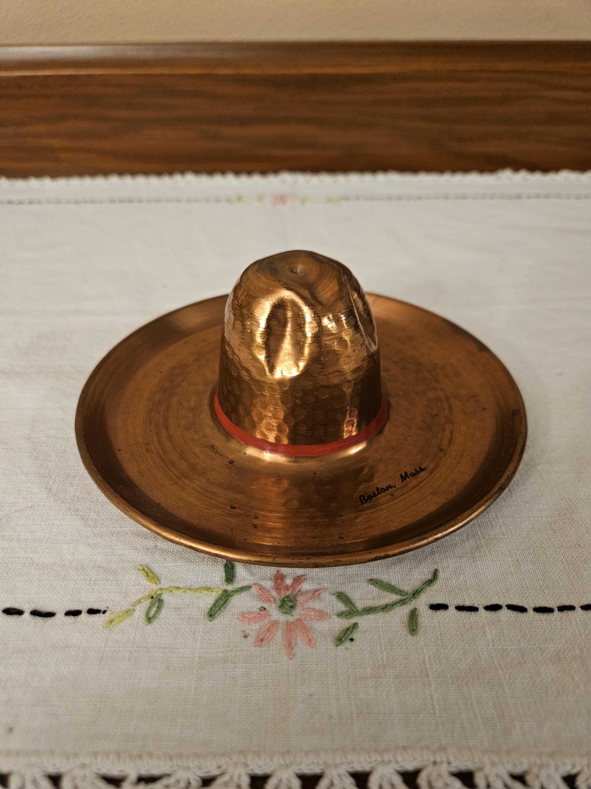 Vintage Hammered Copper Cowboy Hat Ashtray Cigar Holder