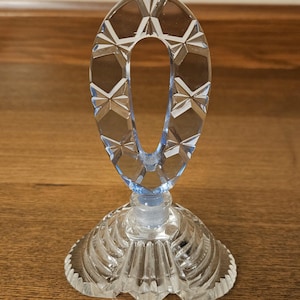 Vintage Czechoslovakia Cut Glass Perfume Bottle.  Blue Top and Clear Bottom.
