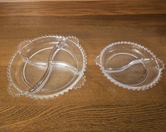 Vintage Set of Two clear glass Imperial Glass Candlewick divided relish dishes. One 4 compartment and one 2 compartment trays.