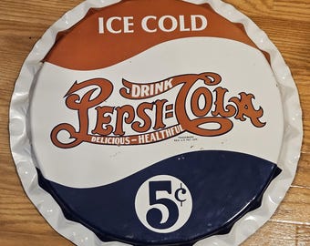 Vintage Pepsi Cola Metal Sign: 18.5" Diameter, Ice Cold Drink