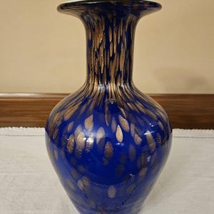 Vintage Cobalt Blue Vase with Gold Accent.  Mirano Style.  Beautiful Blue Vase.