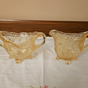 Vintage Indiana Glass Yellow Depression Glass Creamer & Sugar Set Pear Pattern