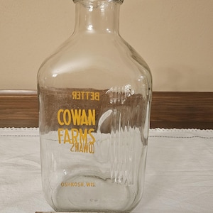 Vintage Half Gallon Glass Cowan Farms Milk Bottle