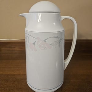 Vintage Corning Thermique Pitcher / Carafe with Pink Flowers. For Hot or Cold Use. Perfect for Coffee, Tea, Hot Chocolate, Iced Tea, Water.