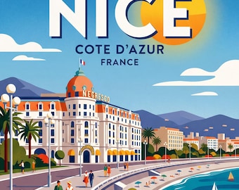 Poster di Nizza, Francia, in stile vintage - Pacchetto di 5 download digitali