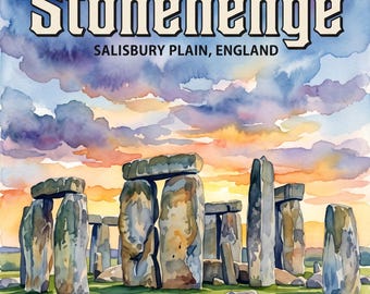 Stonehenge Travel Poster Set of 14 | Vintage England Wall Art Prints, Printable Digital Download