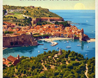 Scarica il poster di viaggio digitale vintage di Collioure – Côte Vermeille France Art