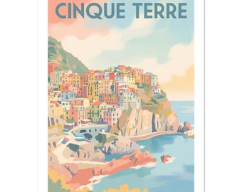 Cinque Terre Italy Vintage Poster | Italian Coast Wall Art | Colorful Travel Print | Mediterranean Decor Gift