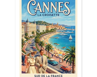 La Croisette Cannes Vintage Poster | French Riviera Travel Art Print