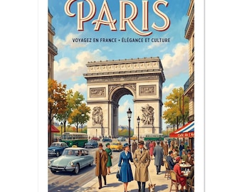 Paris Arc de Triomphe Vintage Poster | French Travel Art | Retro Cityscape Print | Elegant Home Decor