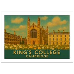 Vintage King&#39;s College Cambridge-poster – Cambridge Art Print | Retro universiteitsmuurkunst | A1 A2 A3-formaten | Op bestelling gemaakt