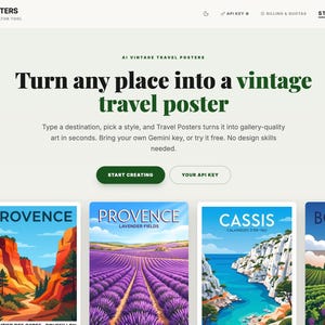 Travel Posters | AI Vintage Travel Poster Generator App | Make Your Own Retro Travel Poster | Bring Your Own Key | Digital Download Software